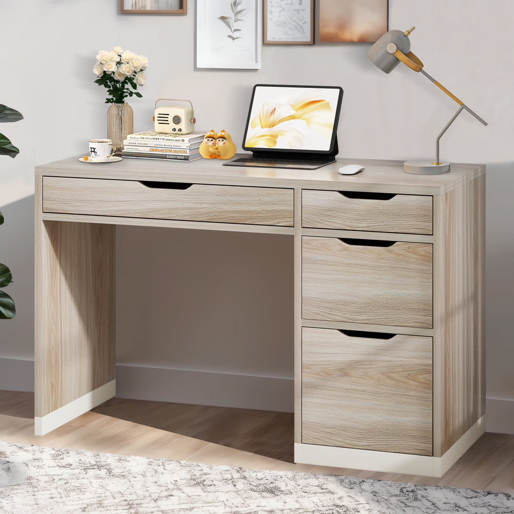 DreamCurship White Desk with Drawers, Modern Computer Desk with File Drawers, Home Office Study Writing Desk with Storage, White