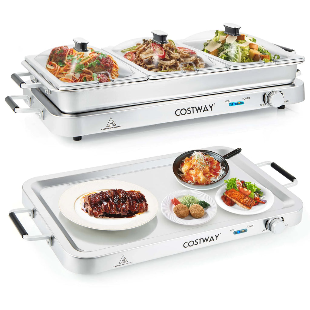 Costway Food Warmer Buffet Server 450W Stainless Steel Electric Warming Tray for Parties
