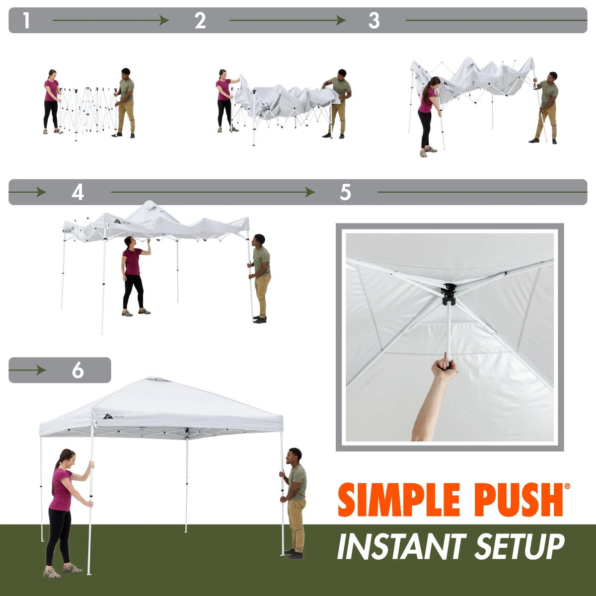 Ozark Trail 10x10 Instant Pop Up Canopy Tent with Simple Push Setup – Straight Leg Pop-Up Tent for Tailgating, Camping & Events, White