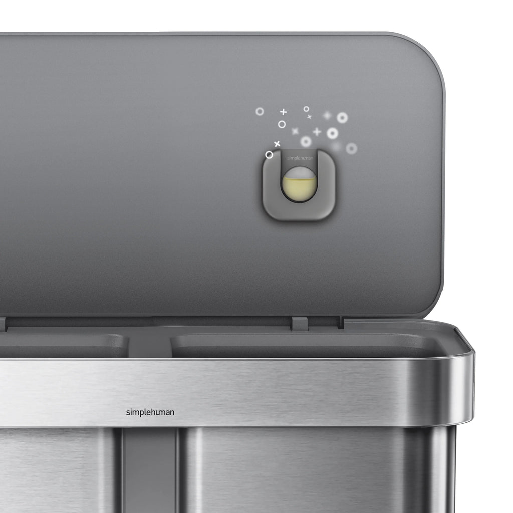 simplehuman 58 Liter / 15.3 Gallon Rectangular Dual Compartment Recycling Step, Brushed Stainless Steel with Soft-Close Plastic Lid Kitchen Trash Can