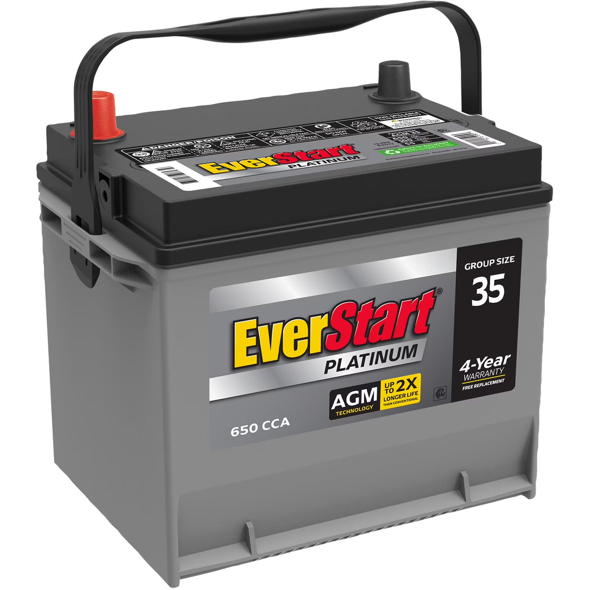 EverStart Platinum AGM Automotive Battery, Group Size 35 12 Volt, 650 CCA 100RC