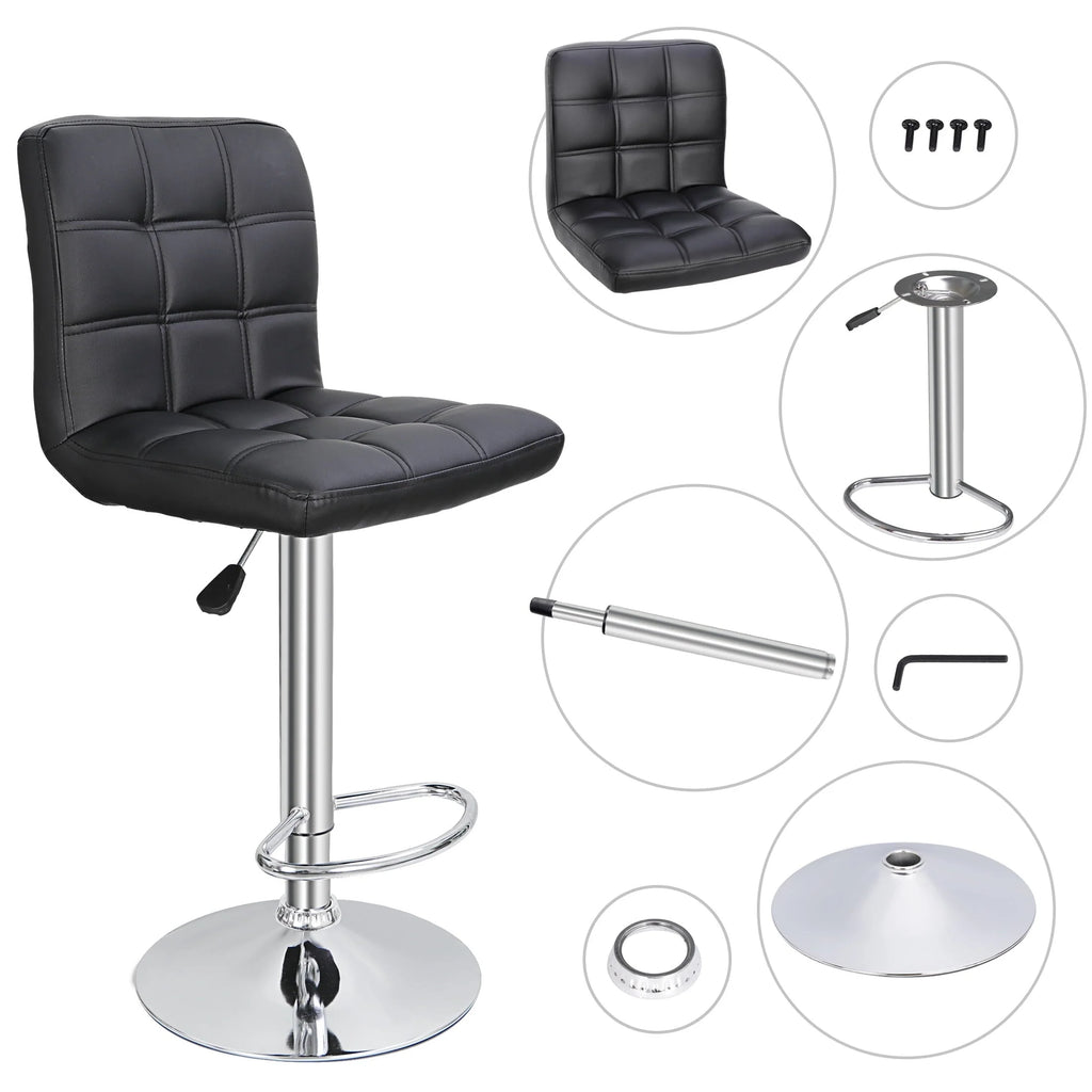 ZENY Set of 4 Bar Stool Soft Cushion Metal Frame 24-32" Swivel Chair, Black