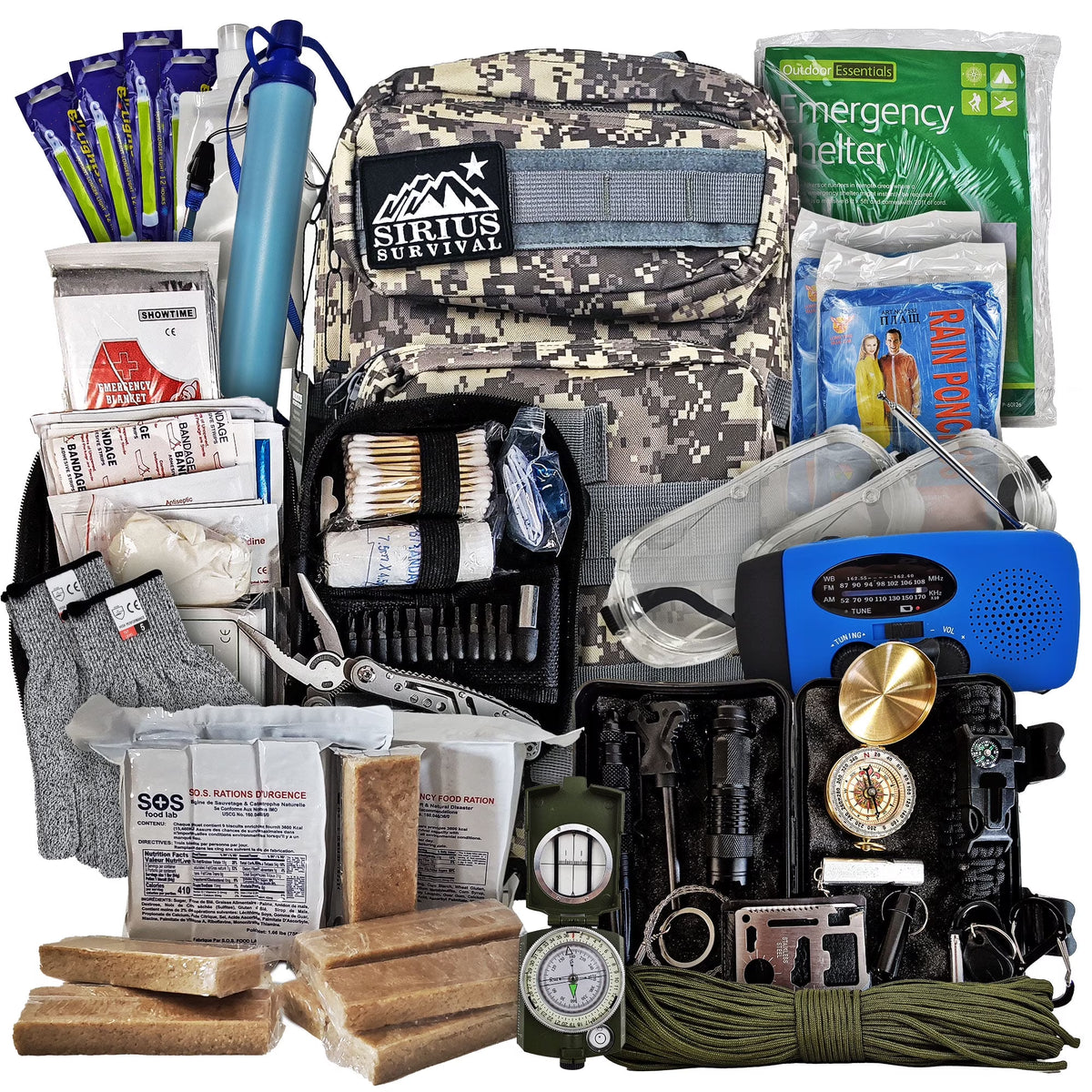 Vital 72 Hour Emergency Survival Kit for Family - Bug Out Bag for Hurricanes, Floods, Tornadoes or Other Disasters - 72 Hour Kit of Food & Water for 2 Per Bag
