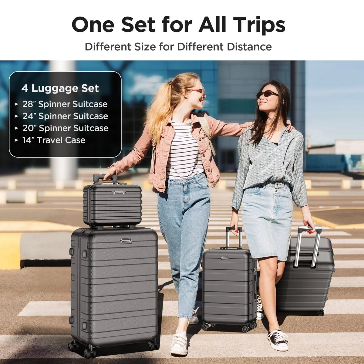 Famistar 11 Piece Hardside Luggage Suitcase Set with 360�� Double Spinner Wheels TSA Style Lock, 14�� Travel Case, 20" Carry-On Luggage, 24" Checked Luggage and 28" Checked Luggage, Black