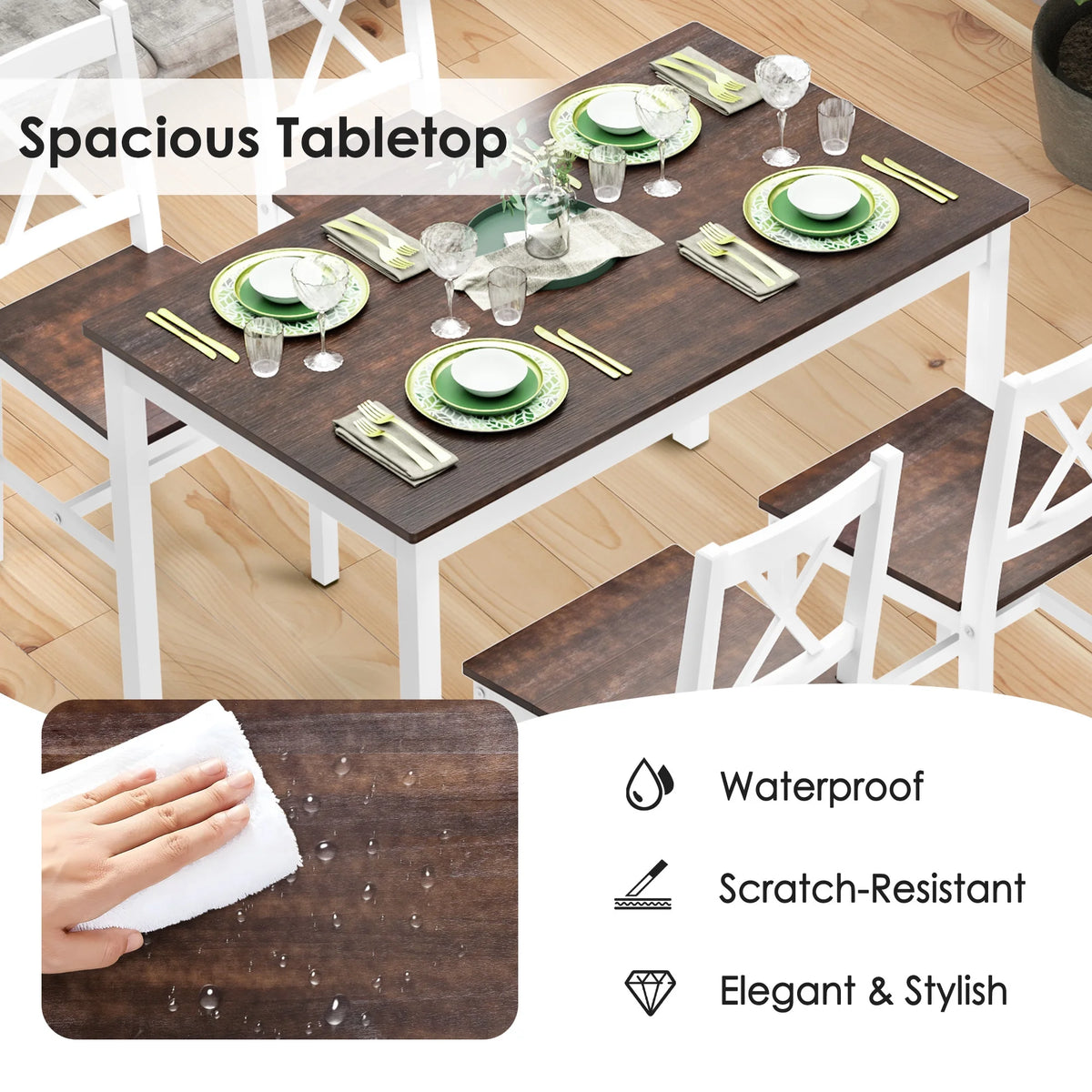 Soges 5 Pieces Dining Table Set, Pine Wood Kitchen Dining Table with 4 Chairs, Wood Rectangular kitchen table and chairs for 4, Small Dining Set for Bar Dining Room Breakfast Nook, White and Gray