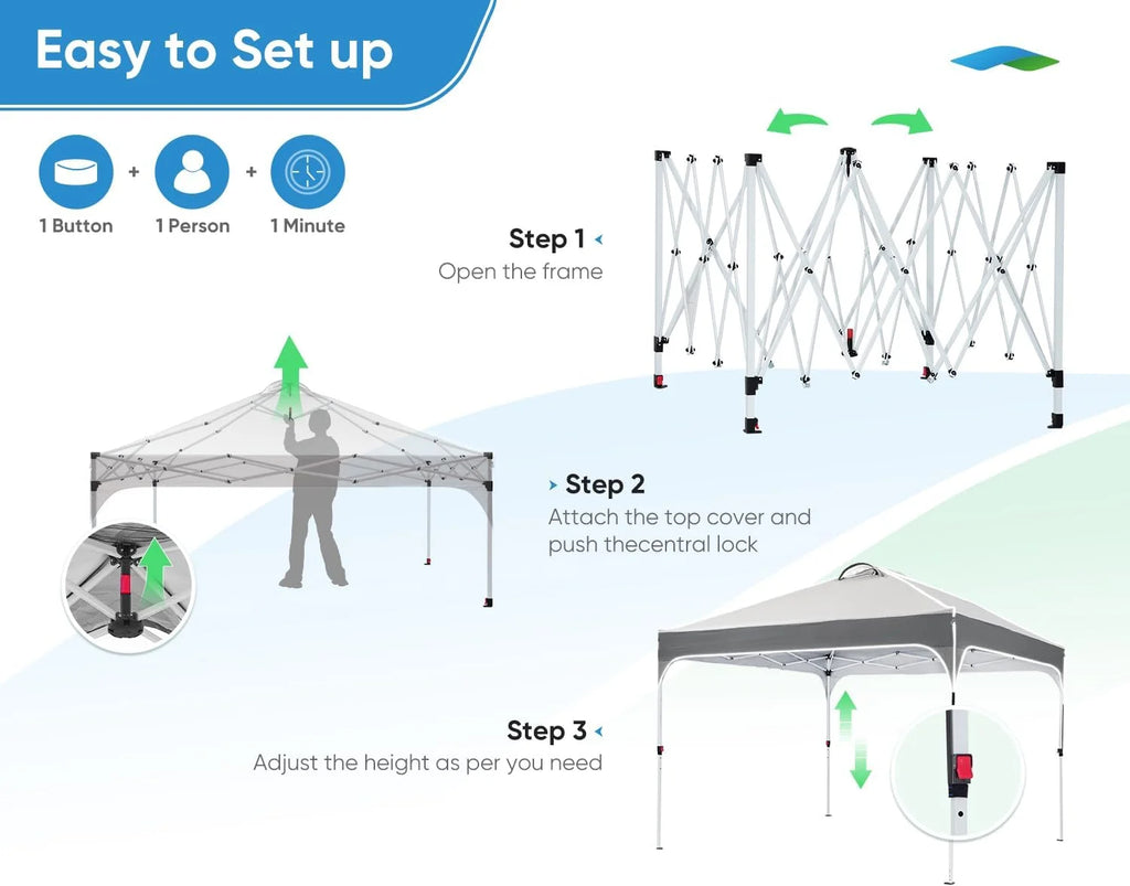 Quictent 10x10 Pop up Canopy TentPortable Instant Shelter with Vent, Ez up Canopy with Reflective Top and Fluorescent Rope