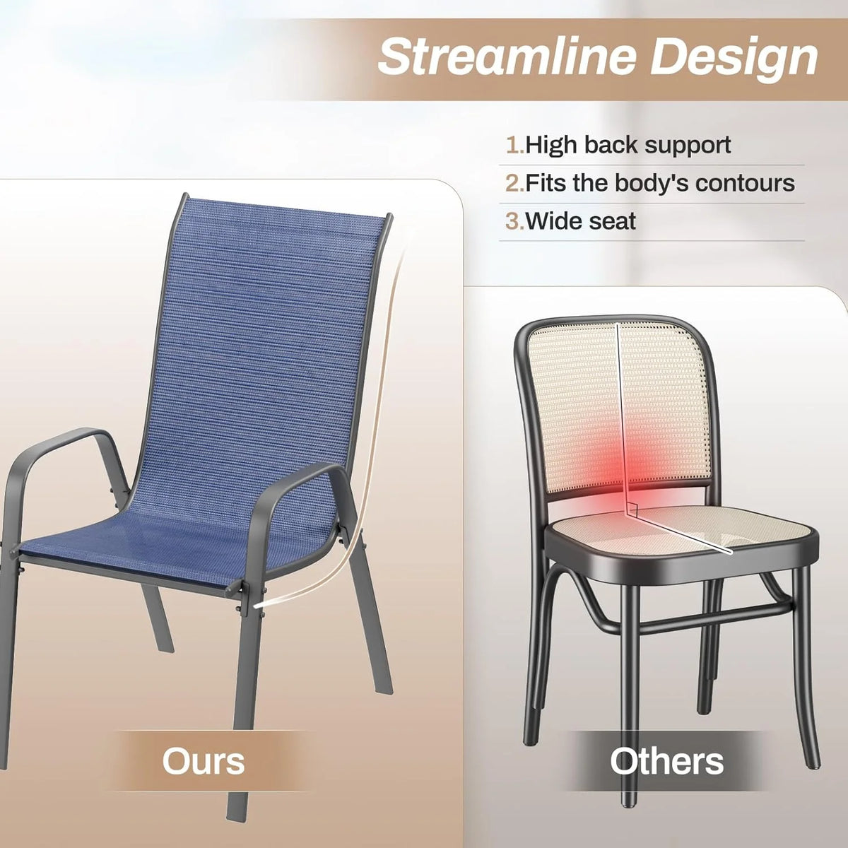 Pirecart Set of 4 Patio Dining Chairs, Textilene Outdoor Stacking Chairs for Poolside, Backyard, Garden