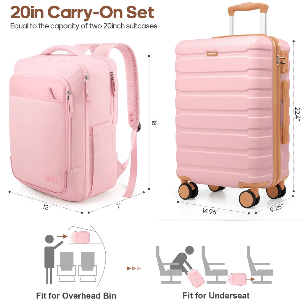 MIUSSE Carry on Luggage Set 3 Piece Hard Shell Luggage Sets with Spinner Wheels TSA Lock Carry on with Backpack Set