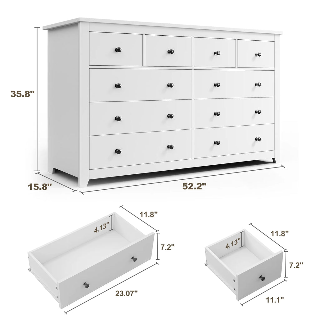 EnHomee White Dresser for Bedroom with 10 Drawers Modern Wood Dressers Chests of Drawers Wide Dresser for Adults