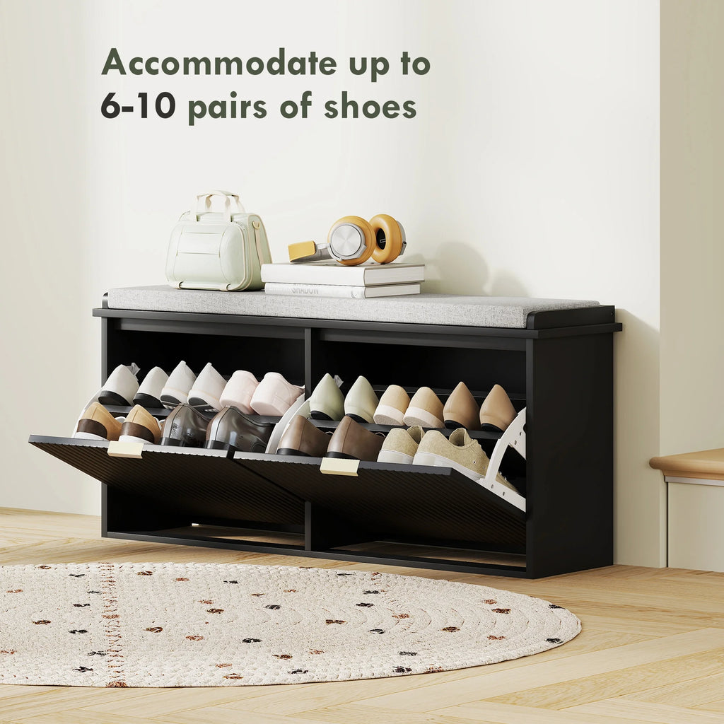 HOMCOM Shoe Bench with Padded Seat Cushion and Flip-Drawer, Entryway Bench Holds up to 529lb, 40.9x10.2x18.7 Inches, Black