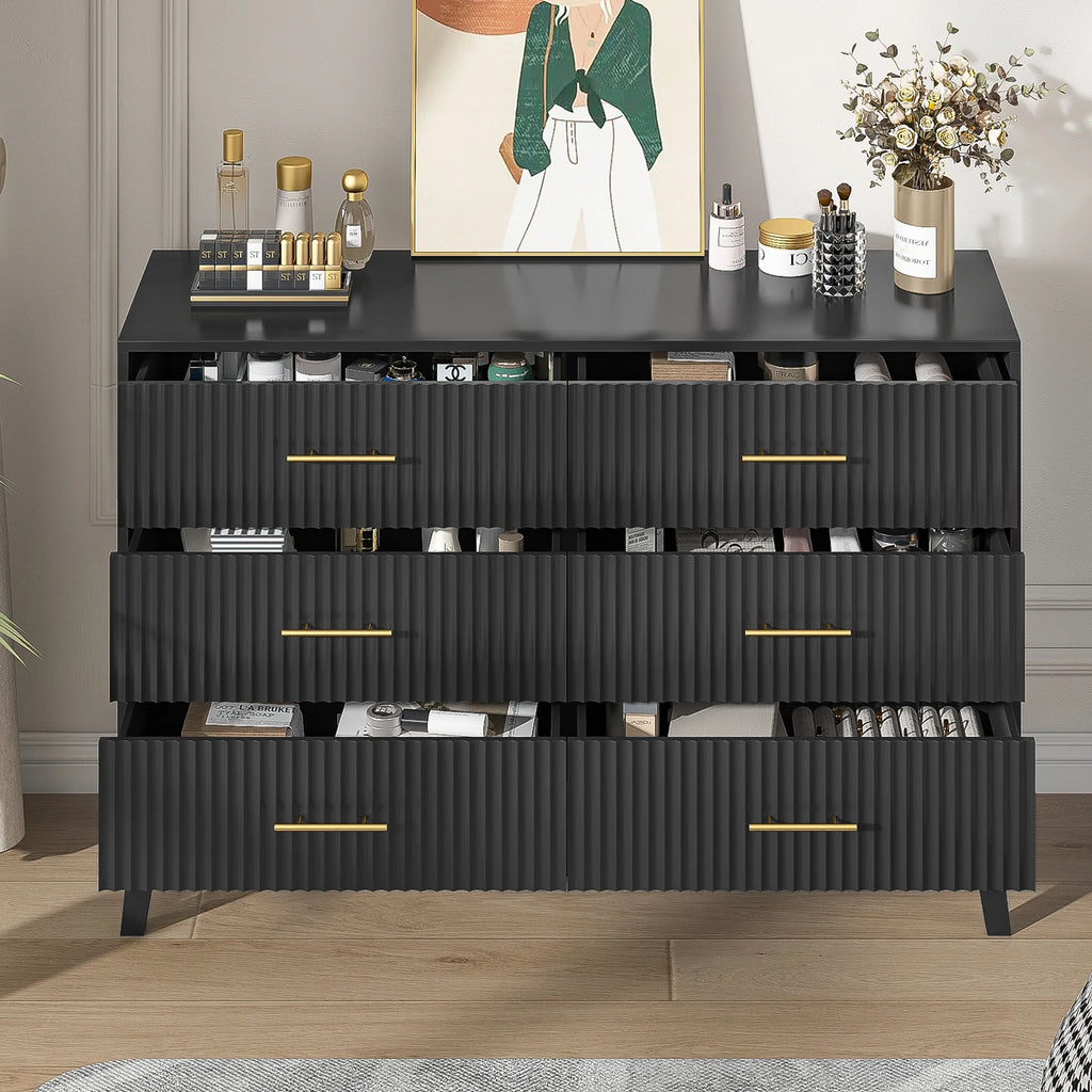 Fluted 6 Drawers Dresser, Wide Modern Chest of Drawers, 6 Drawer Double Dresser