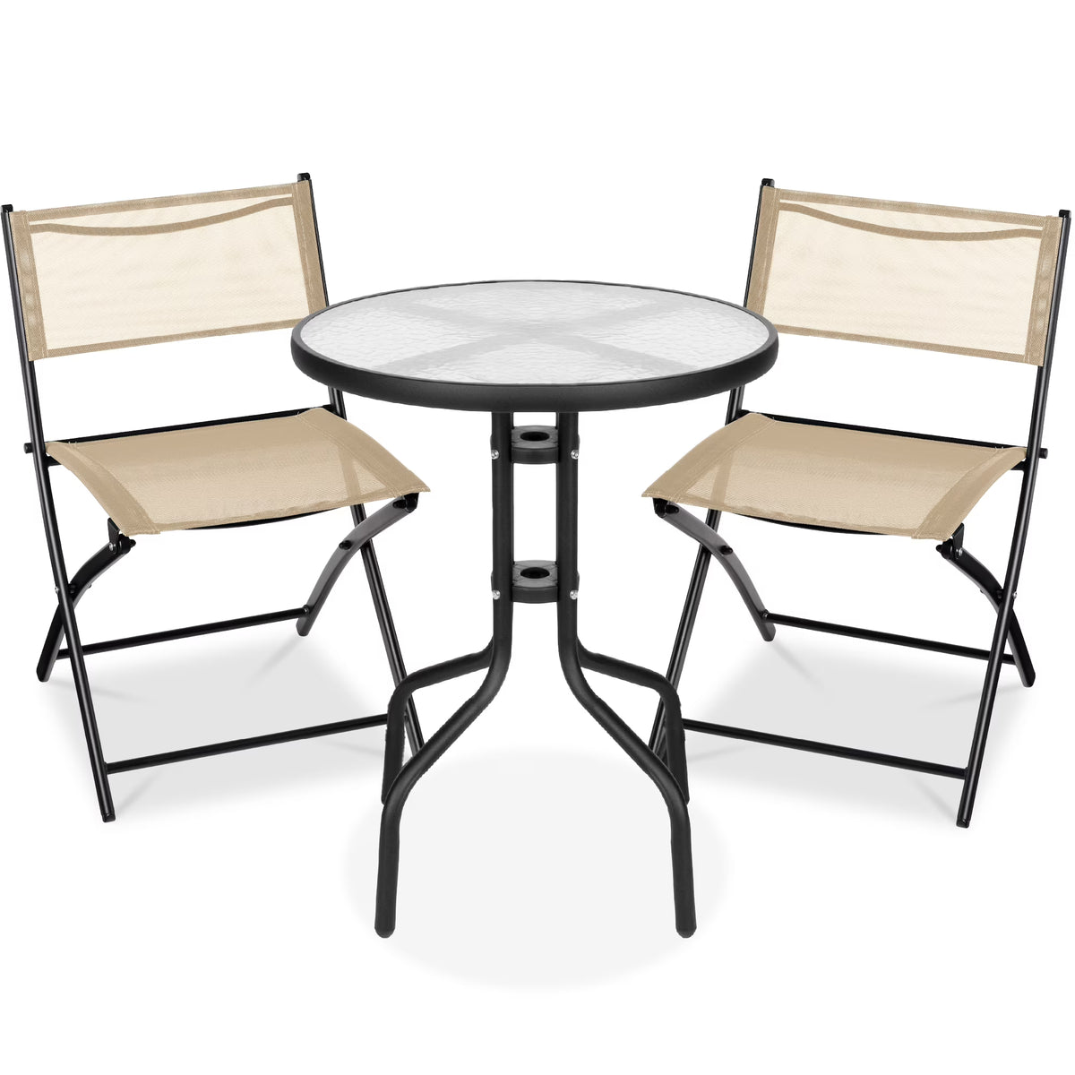 Best Choice Products 3-Piece Patio Bistro Dining Furniture Set w/ Glass Tabletop, Folding Chairs - Gray