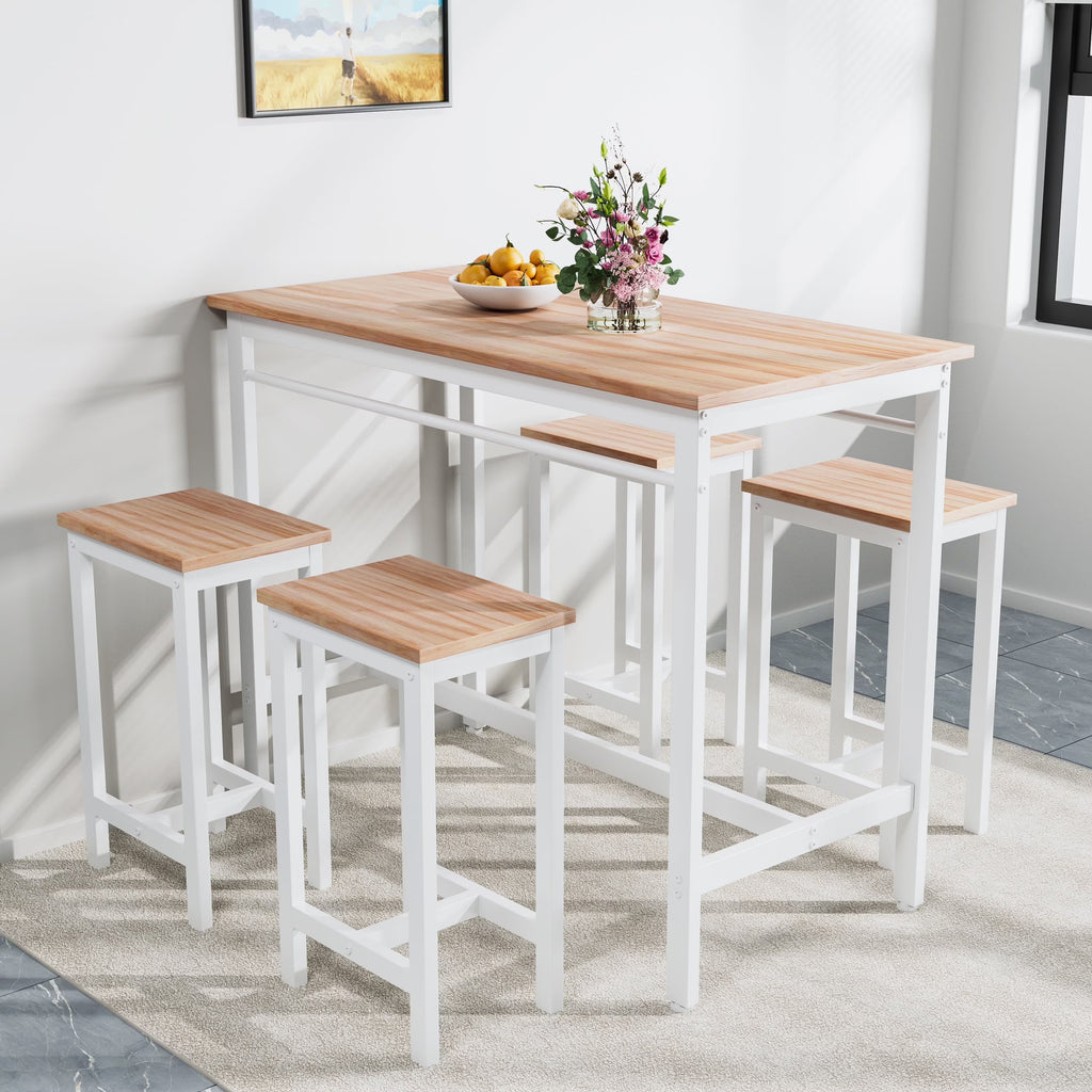 Counter Height Table Set of 5, Breakfast Bar Table and Stool Set, Minimalist Dining Table with Backless Stools, Wood Top Pub Table & Chair Set for Kitchen Apartment Bistro - Space Saving