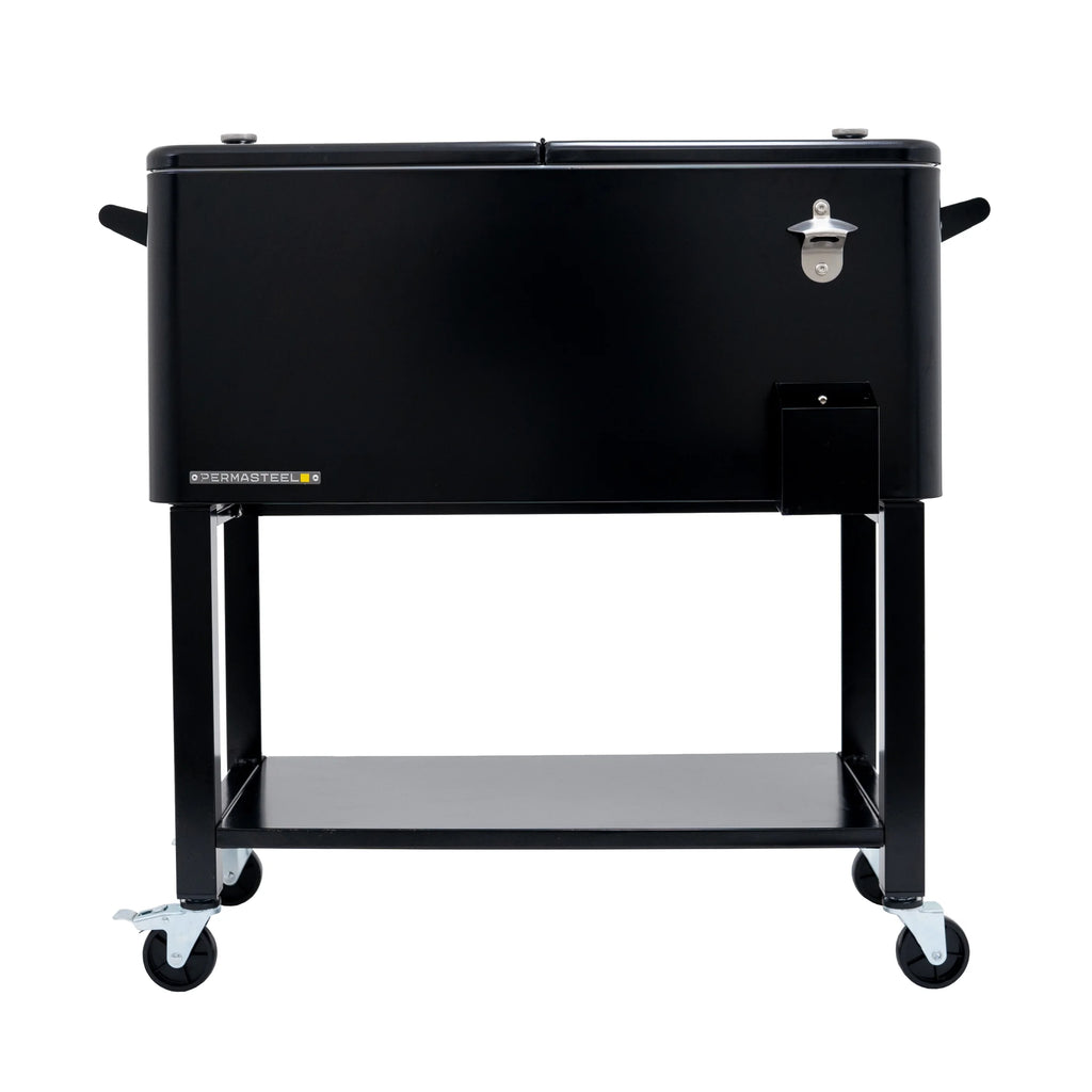 Permasteel 80-Qt Outdoor Steel Patio Cooler with Removable Basin, Rolling Cooler with Wheels, Teal Green