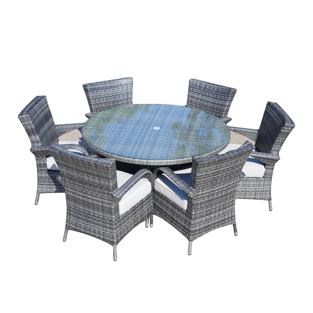 Direct Wicker 7 Piece Patio Dining Set with Rattan Chairs and Cushions, Grey