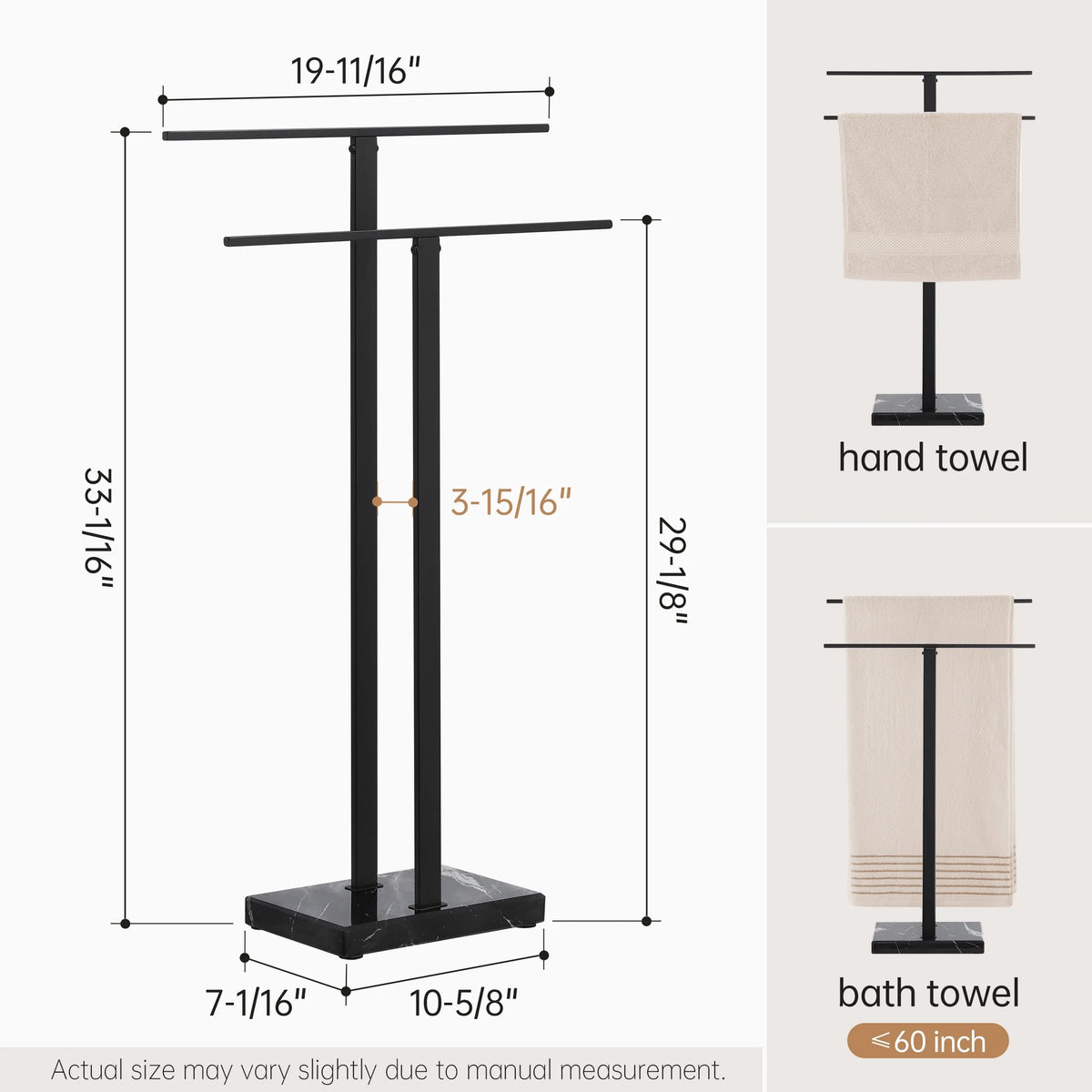 KES Freestanding Towel Rack for Bathroom 2-Tier, Floor Towel Stand with Heavy Marble Base, 18/8 Stainless Steel Brushed, WMBTR003BS