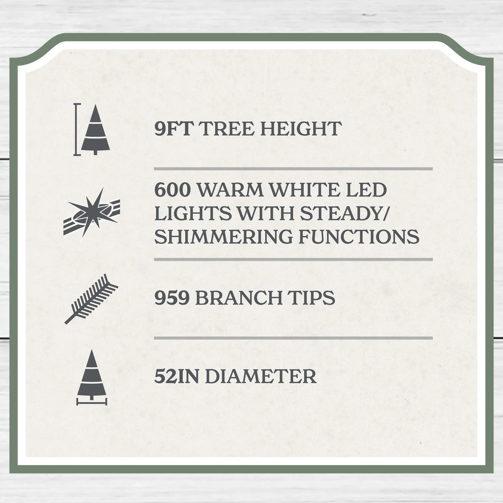 9' Pre-Lit Green Cypress Artificial Christmas Tree with 600 Warm White Twinkle LED Lights, by My Texas House