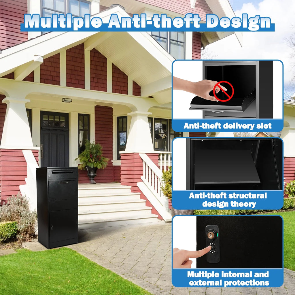 Gaonala Steel Package Delivery Box 19.6x14.4x44.9in Lockable Anti-Theft  Weather-Resistant Extra Large Mailbox For Porch Curbside Black