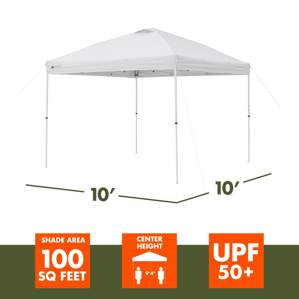Ozark Trail 10x10 Instant Pop Up Canopy Tent with Simple Push Setup – Straight Leg Pop-Up Tent for Tailgating, Camping & Events, White