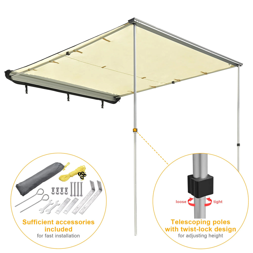 Yescom Vehicle Awning with Blackout Coating 6.6x8.4' Car Roof Rack Overlanding Shade for SUV Camping Travel