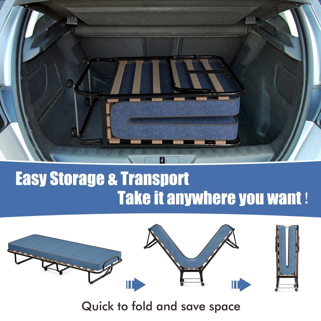 Costway Portable Folding Bed with Memory Foam Mattress Rollaway Cot  Navy Made in Italy