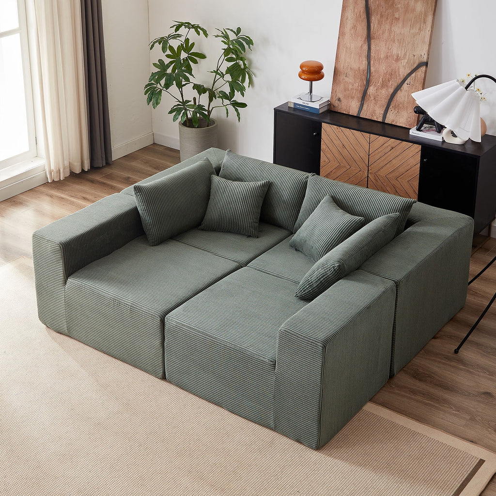 104-Inch Corduroy Modular L Shaped Sectional Sofa,Luxury Floor Couch Set,Upholstered Indoor Furniture,Foam-Filled Compressed Sofa for Living Room,Bedroom,4 PC Free Combination  ?