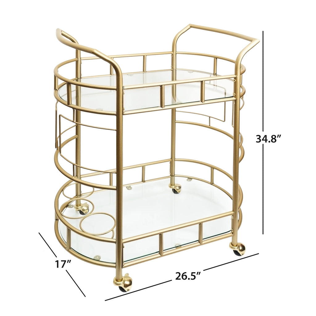 Better Homes & Gardens Fitzgerald Bar Cart with Matte Gold Metal Finish, 2-Tiers