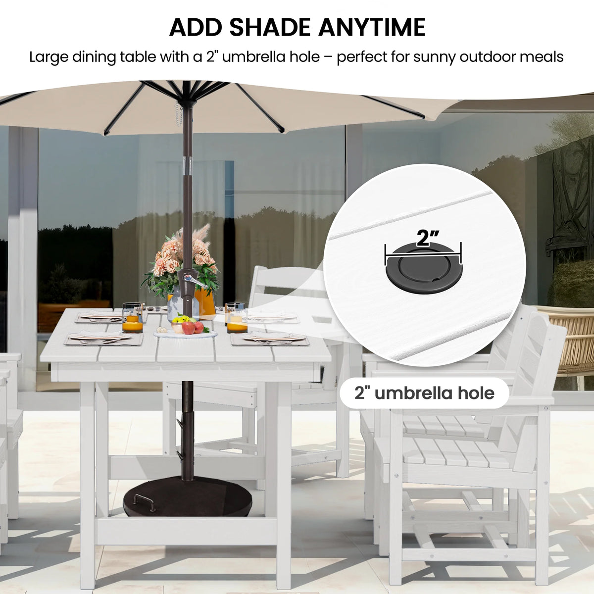KINGYES 7-Piece Outdoor Dining Set, HDPE Patio Table and Chairs with Umbrella Hole, Gray