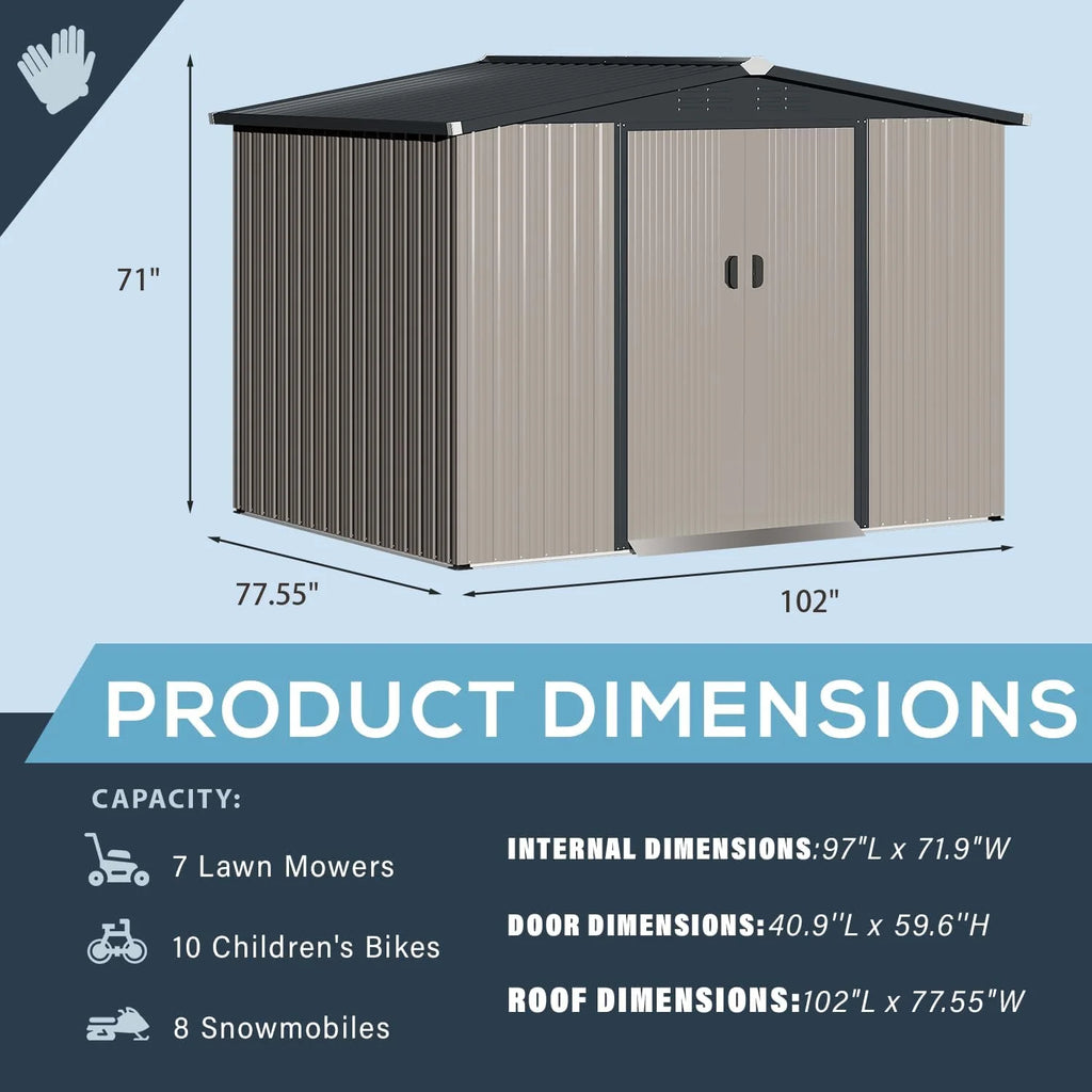 U-MAX 8 x 6 ft. Wood Grain Outdoor Metal Storage Shed with Lockable Door Patio Garden Storage Building for Outside