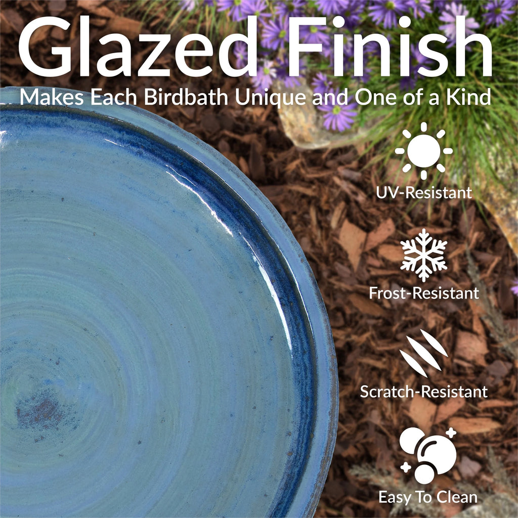 Sunnydaze Freestanding Ceramic Outdoor Bird Bath, Glazed, UV-Resistant Galaxy Blue Finish