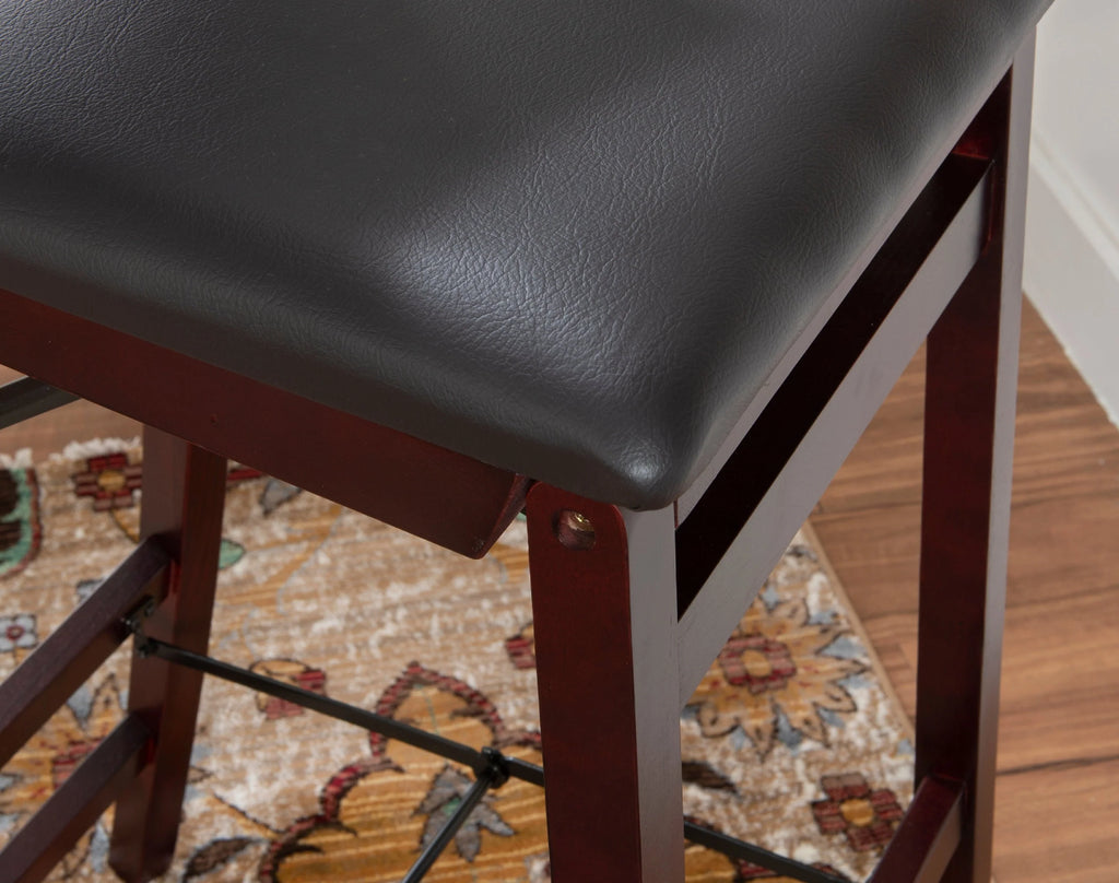 Linon Kristle Folding Padded Bar Stool, 30" Seat Height, Espresso Finish with Dark Brown PVC Fabric