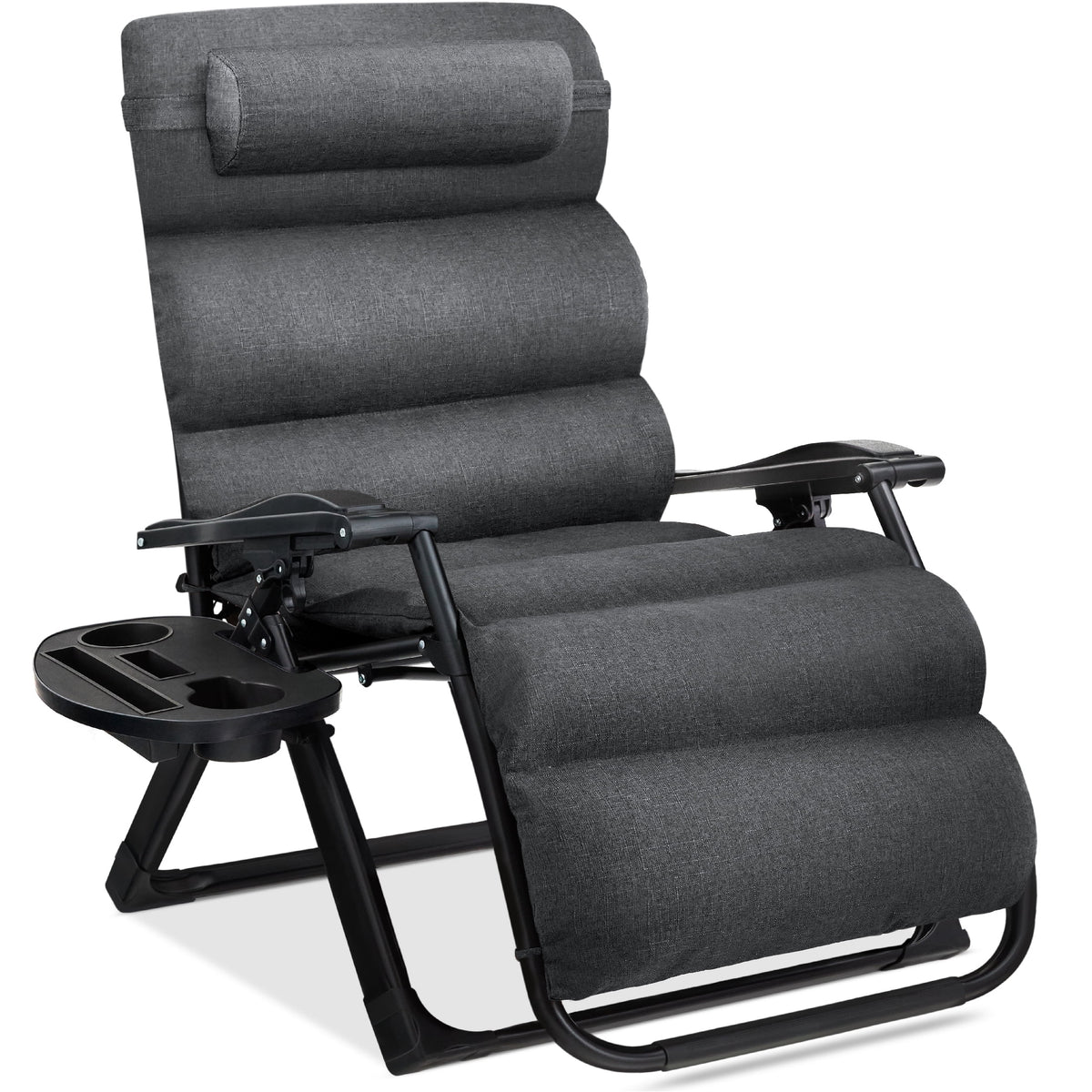 Best Choice Products Oversized Zero Gravity Chair, Folding Recliner w/ Removable Cushion, Side Tray - Fossil Gray