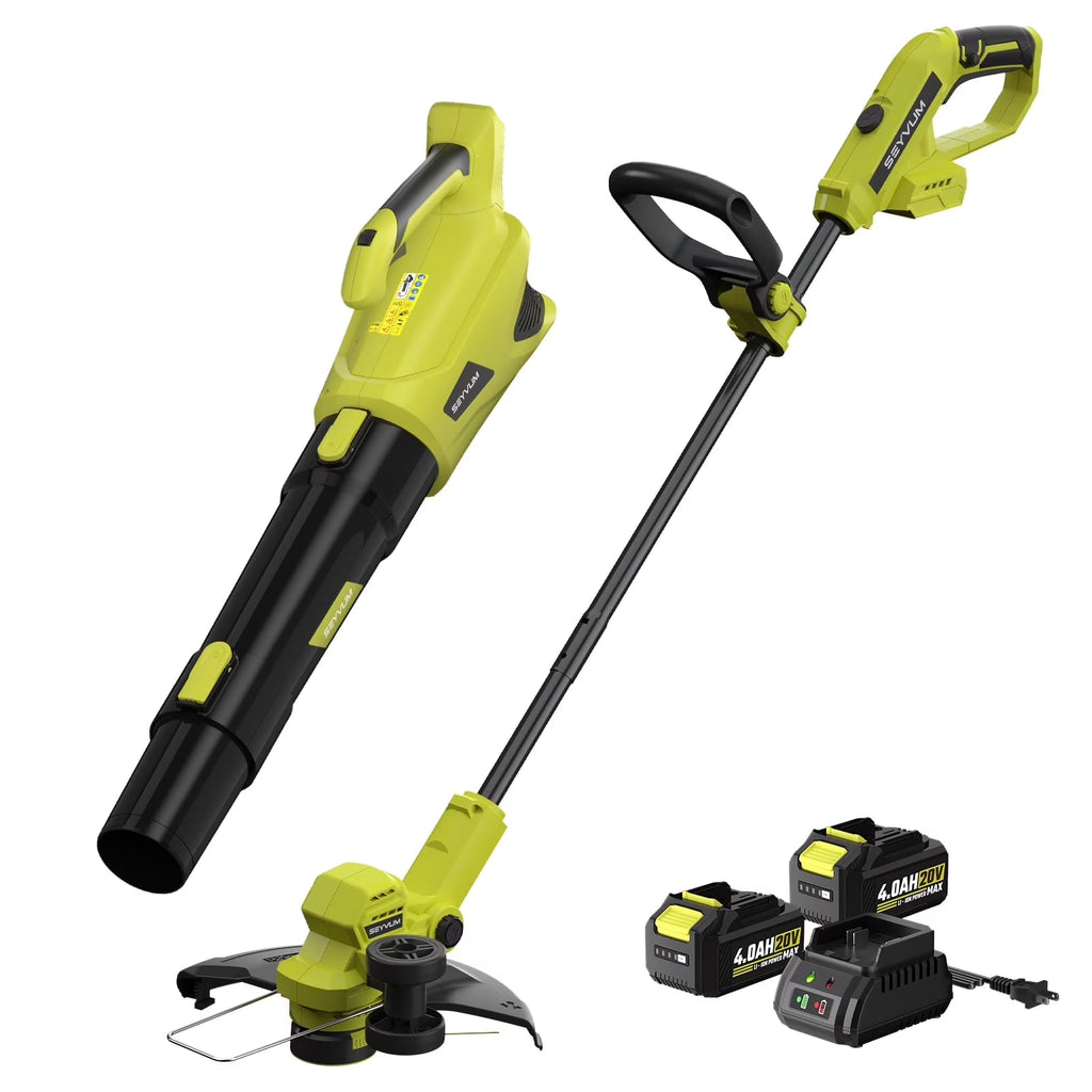 20V Cordless Lawn Care Combo Kit - 12" String Trimmer & Weed Trimmer with 6 Spool Lines, Electric Leaf Blower for Edging & Cleanup, 4.0Ah Battery & Charger