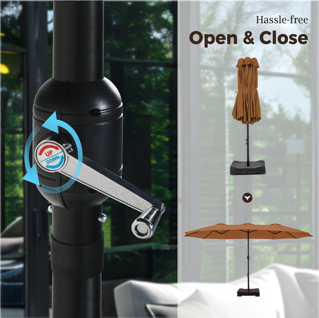 Alpha Joy 15ft Outdoor Patio Umbrella Extra-Large Double-Sided Garden Umbrella with Crank Handle and Base - Smoky Gray