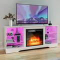 Waleaf Fireplace TV Stand with 18'' Fireplace for TVs up to 65 inch, Two Adjustable Glass Shelves