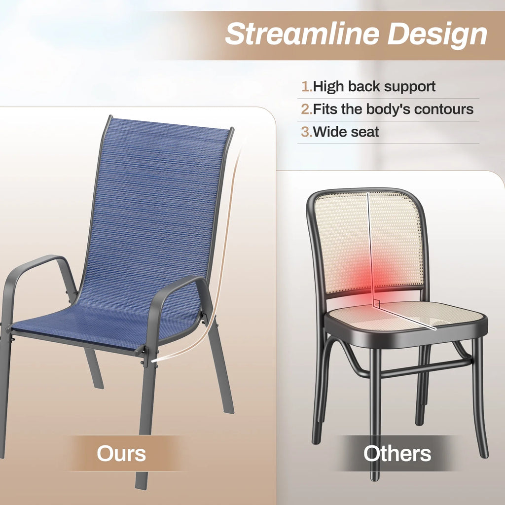 Pirecart Set of 4 Patio Dining Chairs, Textilene Outdoor Stacking Chairs for Poolside, Backyard, Garden