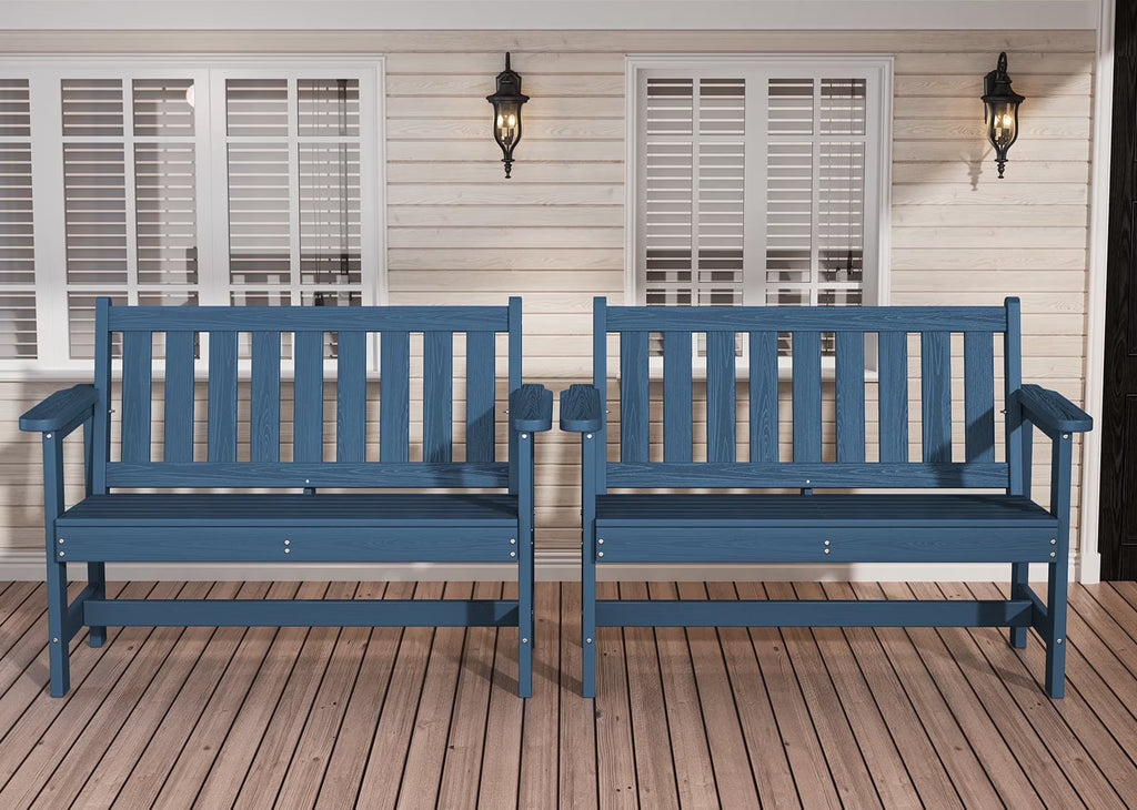 SERWALL Outdoor Bench for 2-Person, Weather-Resistant HDPE with Aluminum Reinforcement, Supports 660 lbs, Comfortable Seating for Patio, Garden, and Porch, Black