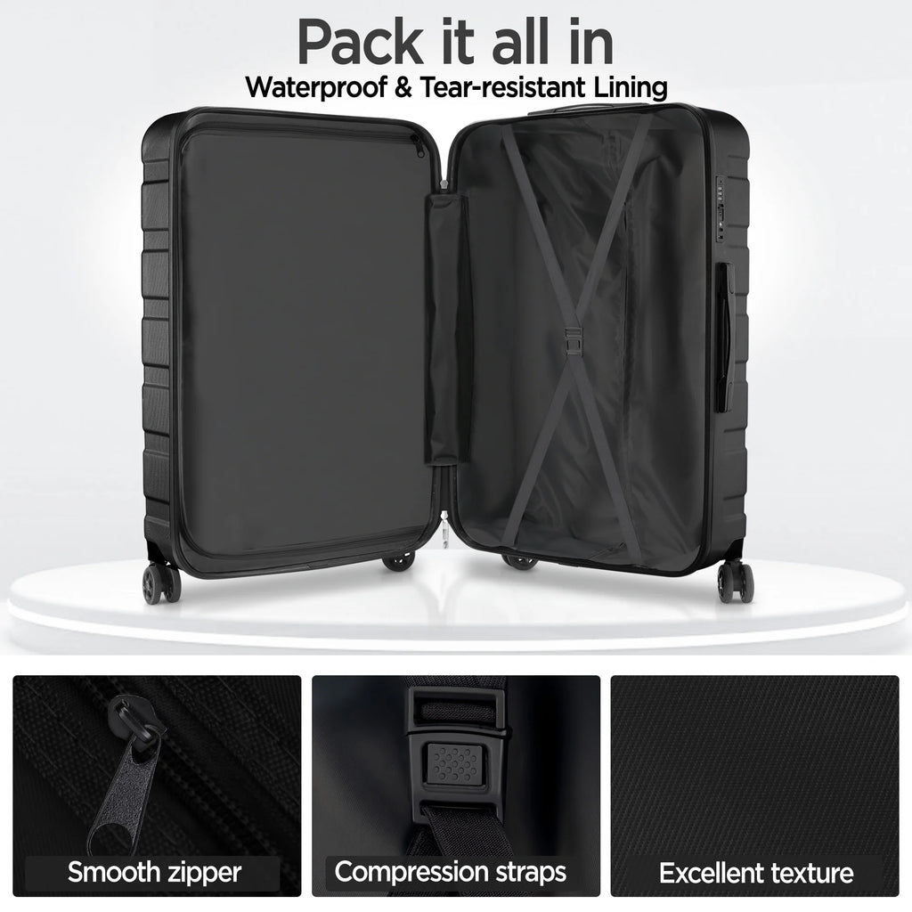 Famistar 11 Piece Hardside Luggage Suitcase Set with 360�� Double Spinner Wheels TSA Style Lock, 14�� Travel Case, 20" Carry-On Luggage, 24" Checked Luggage and 28" Checked Luggage, Black