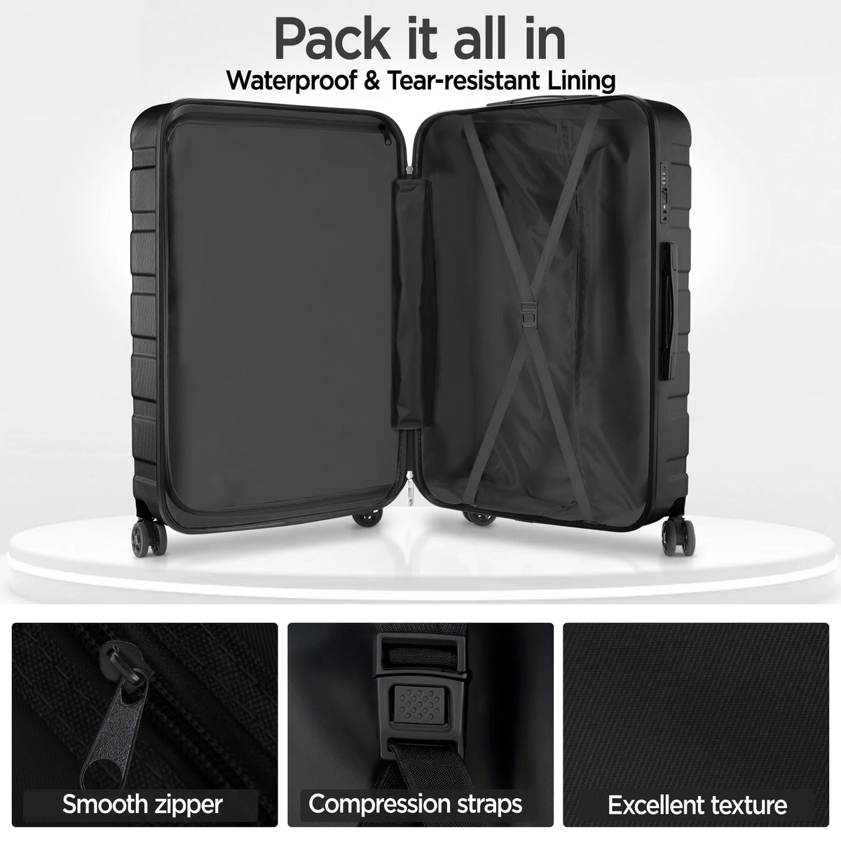 Famistar 11 Piece Hardside Luggage Suitcase Set with 360�� Double Spinner Wheels TSA Style Lock, 14�� Travel Case, 20" Carry-On Luggage, 24" Checked Luggage and 28" Checked Luggage, Black
