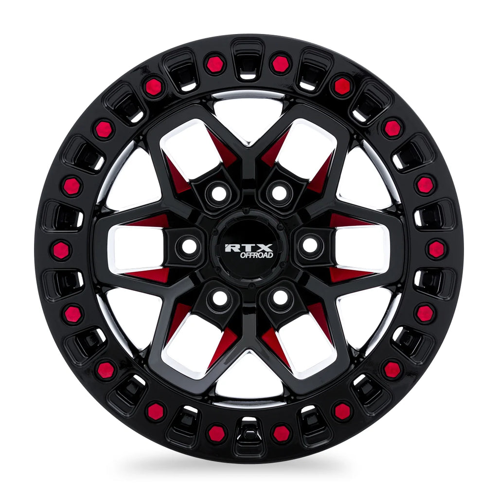 RTX Zion 17x9 6x139.7 ET0 CB106.1 Gloss Black Milled Red Wheel