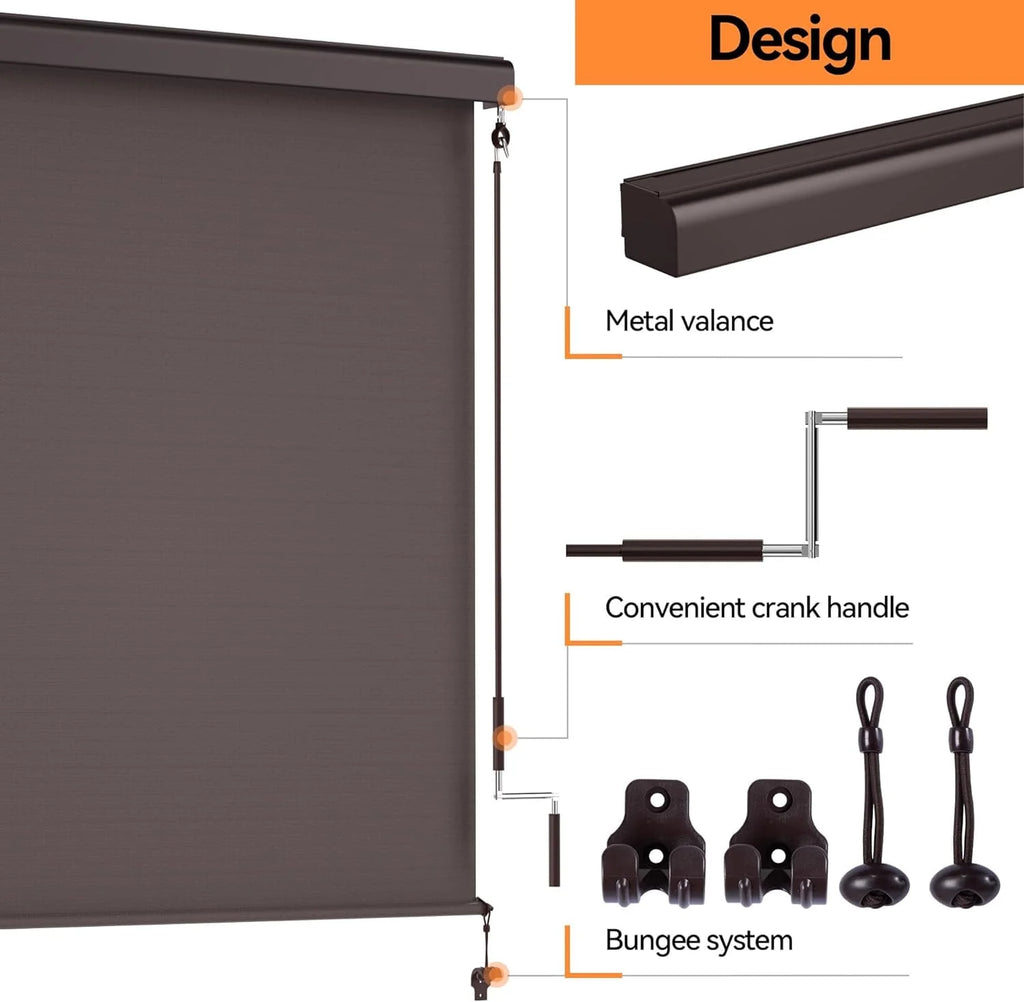 Superjoe Outdoor Roller Shade for Patio, Cordless Blackout Waterproof Blind, UV Block, 4'L x 6'W