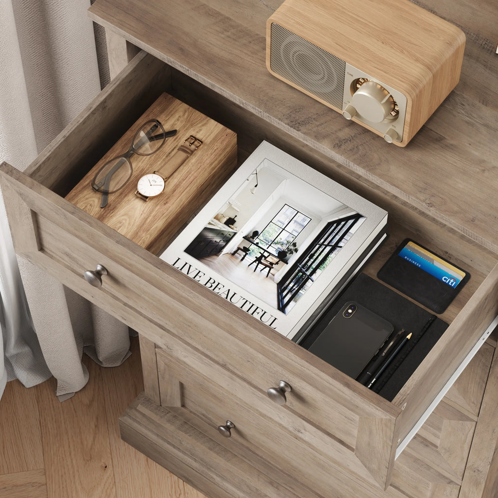 Homfa 5 Drawer Bedroom Dresser, Tall Wood Nightstand Storage Cabinet for Office Living Room,Gray
