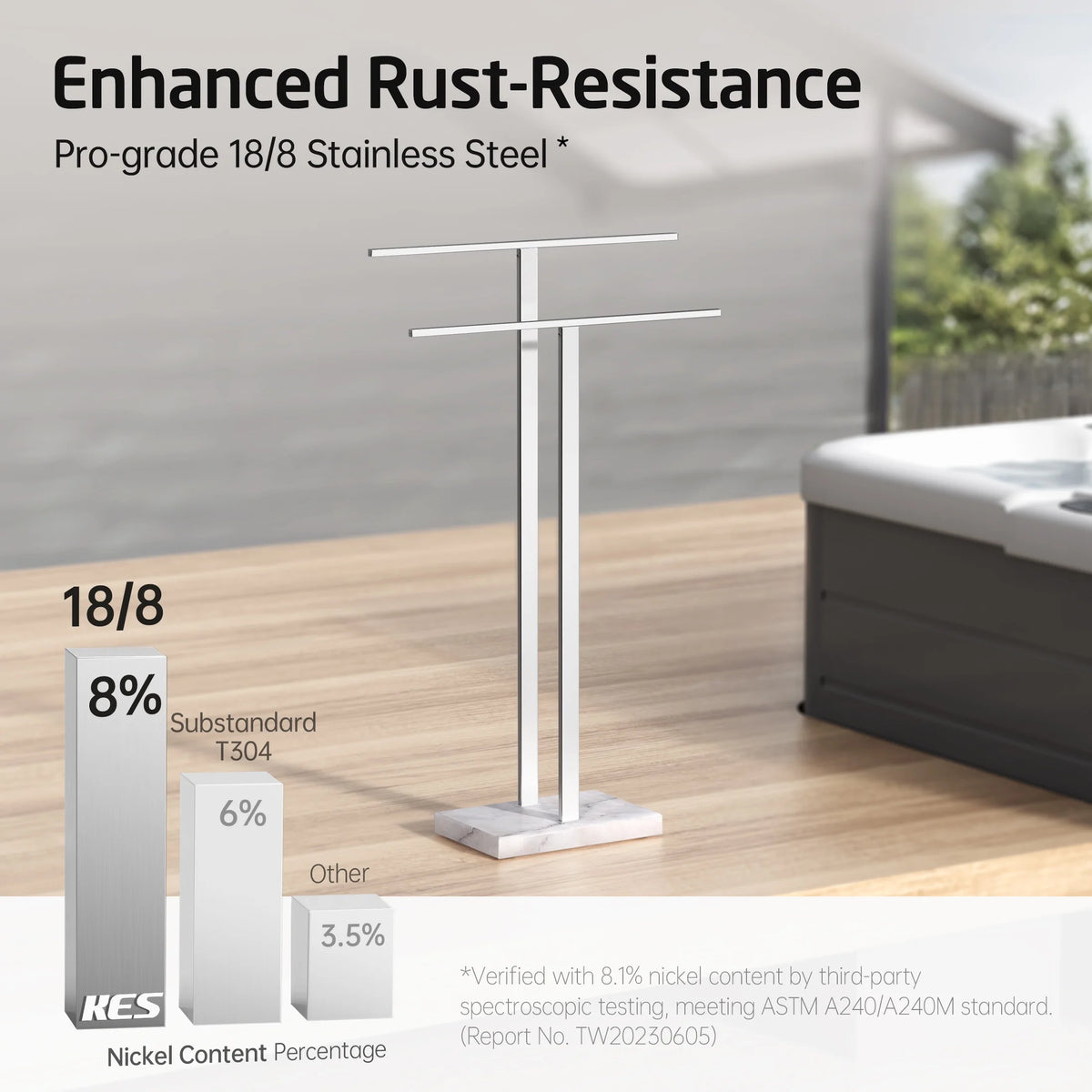 KES Freestanding Towel Rack for Bathroom 2-Tier, Floor Towel Stand with Heavy Marble Base, 18/8 Stainless Steel Brushed, WMBTR003BS