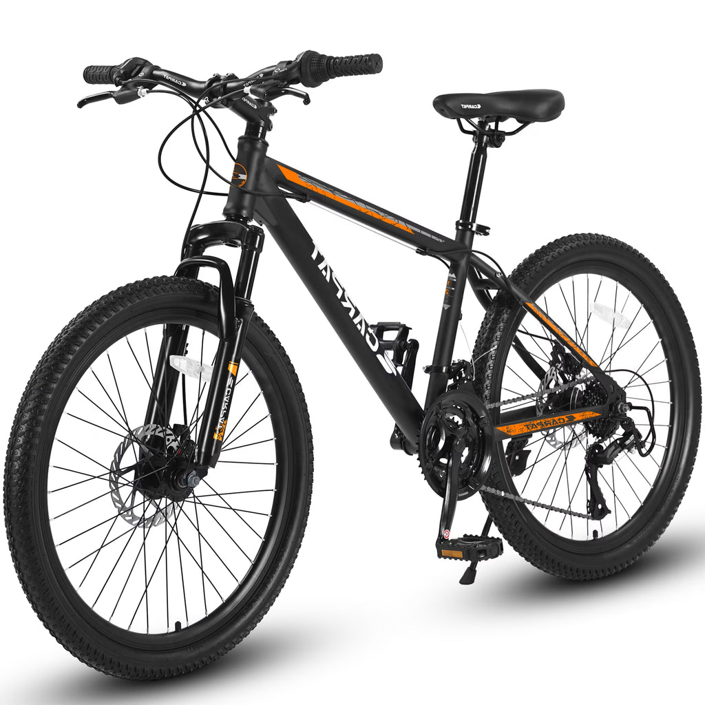 26 inch Mountain Bike for Men, Adult Mountain Bike with Shimano 21 Speed & Disc Brakes, Black Orange
