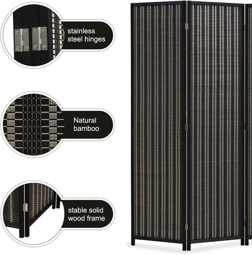 JOSTYLE 4-Panel Room Divider 6ft Tall Extra Wide Folding Privacy Screen with Diamond Double-Weave Divider for Room Separation Freestanding Red Brown