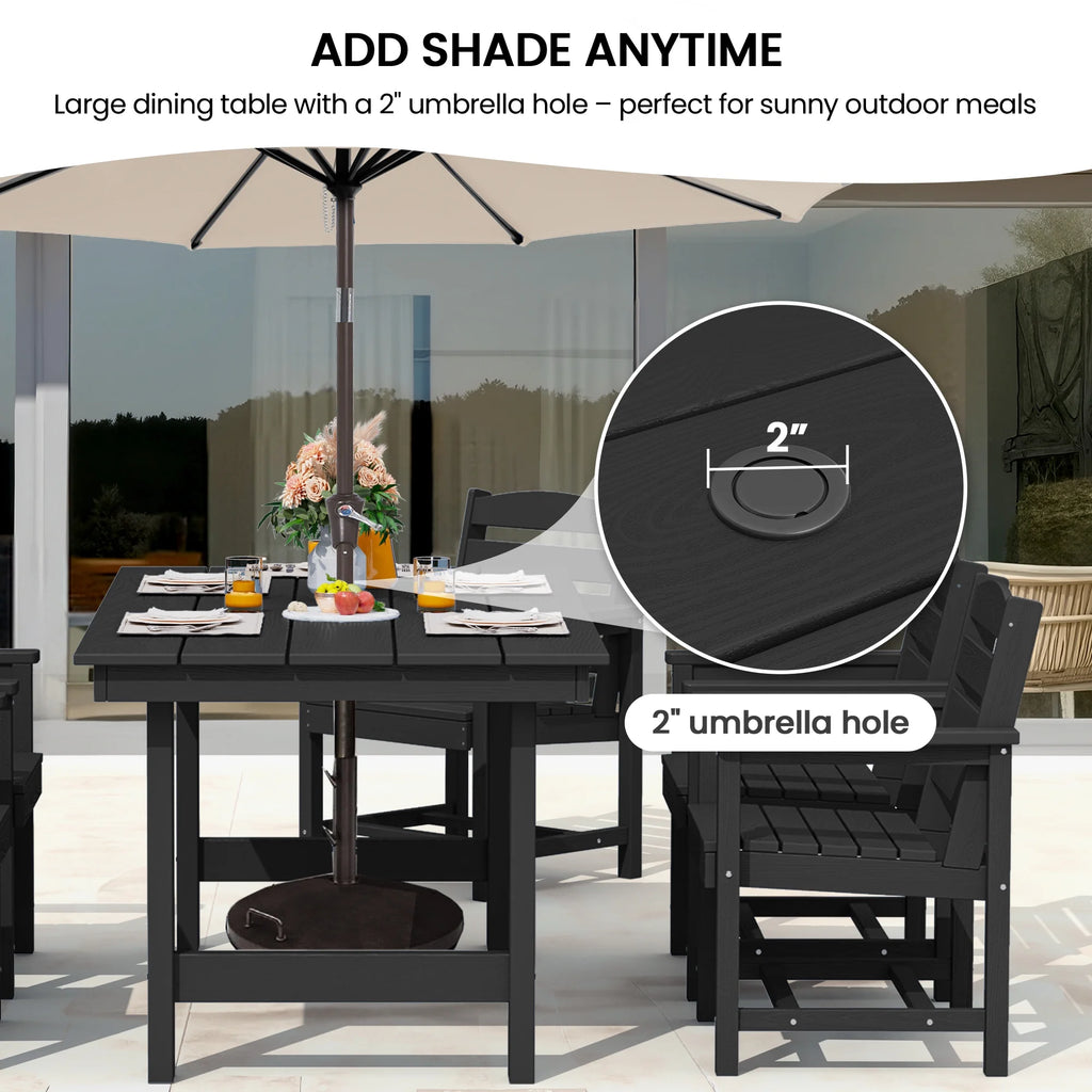 KINGYES 7-Piece Outdoor Dining Set, HDPE Patio Table and Chairs with Umbrella Hole, Gray