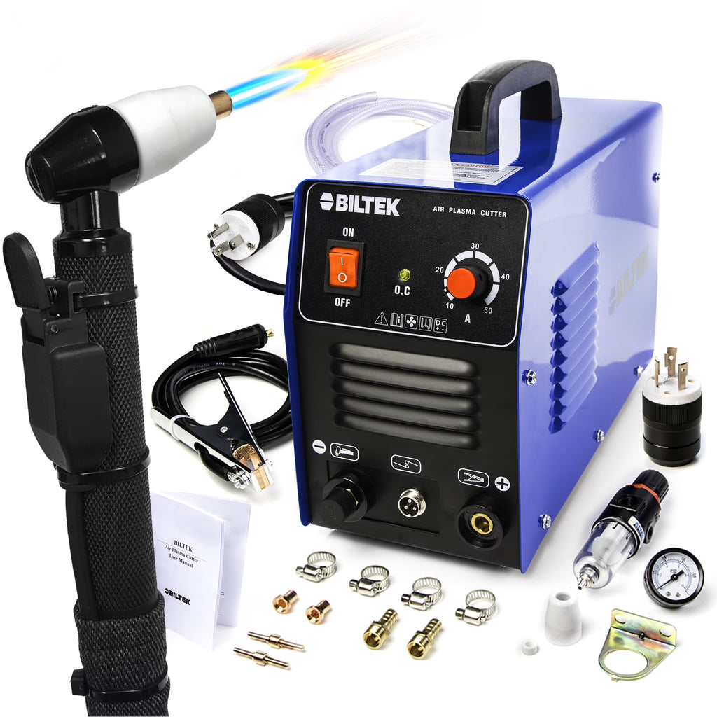 Biltek Plasma Cutter 50A Dual Voltage 110V/220V Cutting Torch Kit, 1/2 Inch, IGBT Technology, Portable Plasma Cutter Machine, Metal Cutter for Steel, Copper, Aluminum, Brass and Other Metals