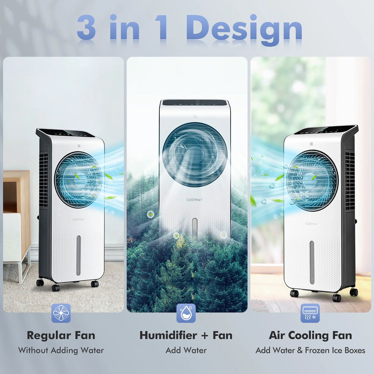 Costway Evaporative Air Cooler 3-in-1 Portable Swamp Cooling Fan w/ 12H Timer Remote