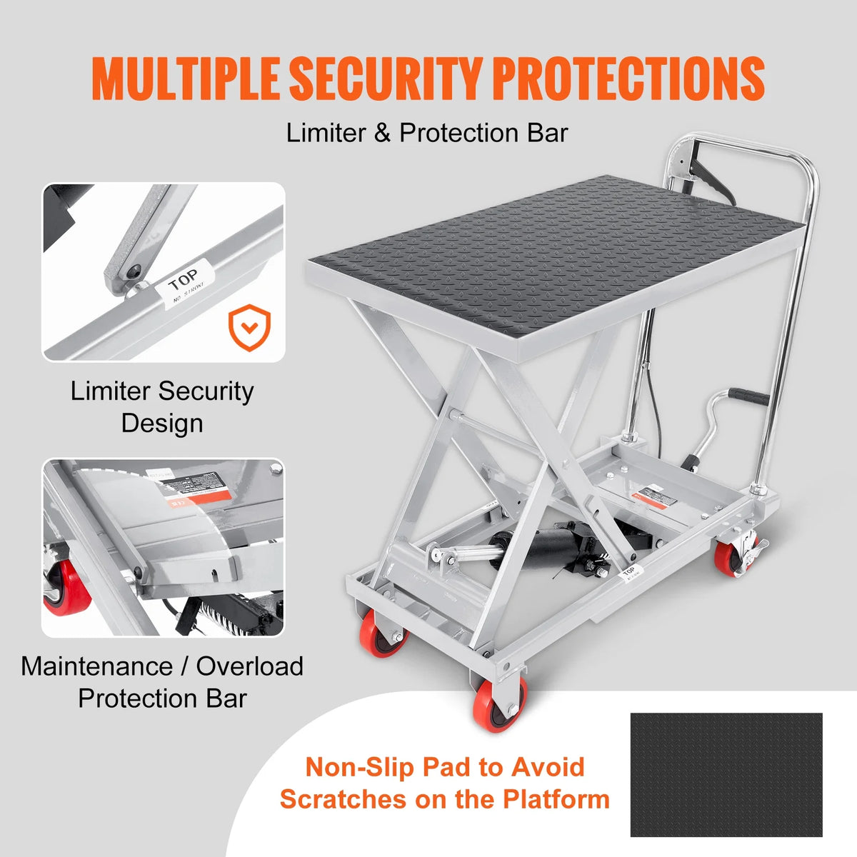 BENTISM Hydraulic Lift Table Cart 500 lbs Manual Scissor Lift Table 28.5" Gray