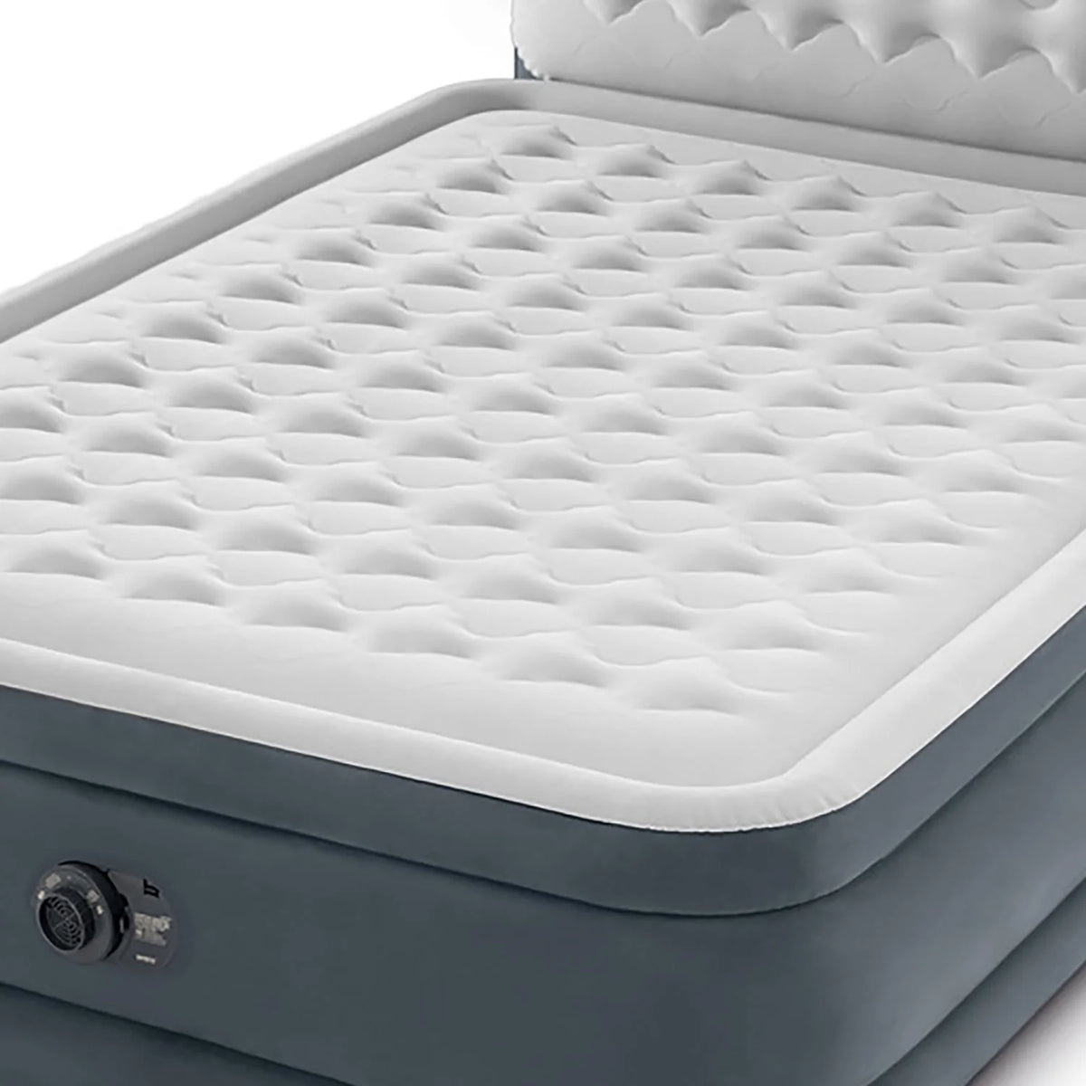Intex: Dura-Beam Deluxe: Ultra Plush Headboard Airbed - Queen - Gray, 18" Inflatable Mattress, Built-In Pump, Fiber-Tech, Carry Bag, 600lb Cap 64447ED